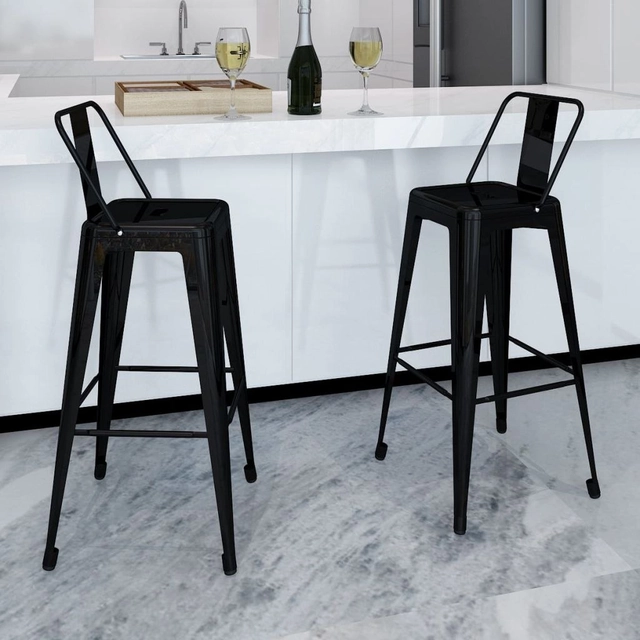 Bar stools, 2 pcs, black, steel