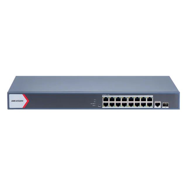 16 Gigabit PoE portok váltása, 1 RJ45 Gigabit port, 1 Gigabit SFP port, Smart Management – ​​Hikvision DS-3E1518P-EI-M