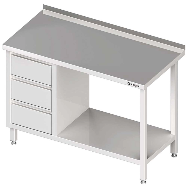 Wall table with three drawer block (L) and shelf 1200x700x850 mm