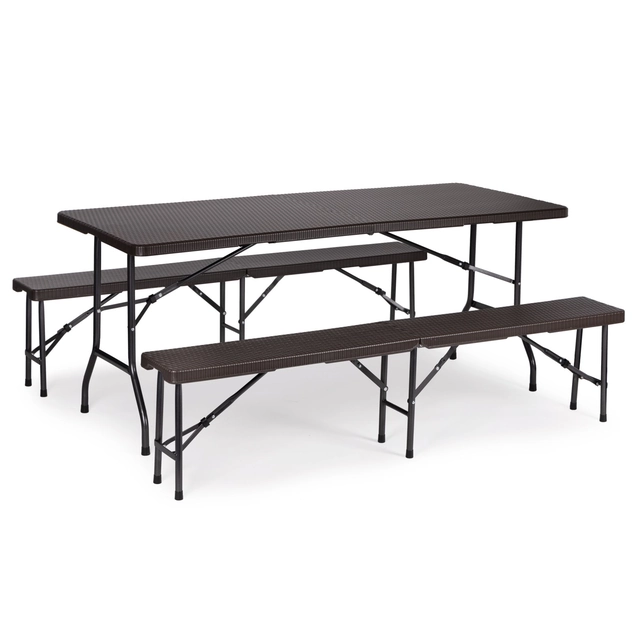 180cm table traiteur + 2 bancs Ensemble banquet en rotin