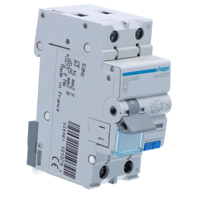 Residual current circuit breaker with overcurrent element B/6KA, 10A, 30mA, 2 pole type AC