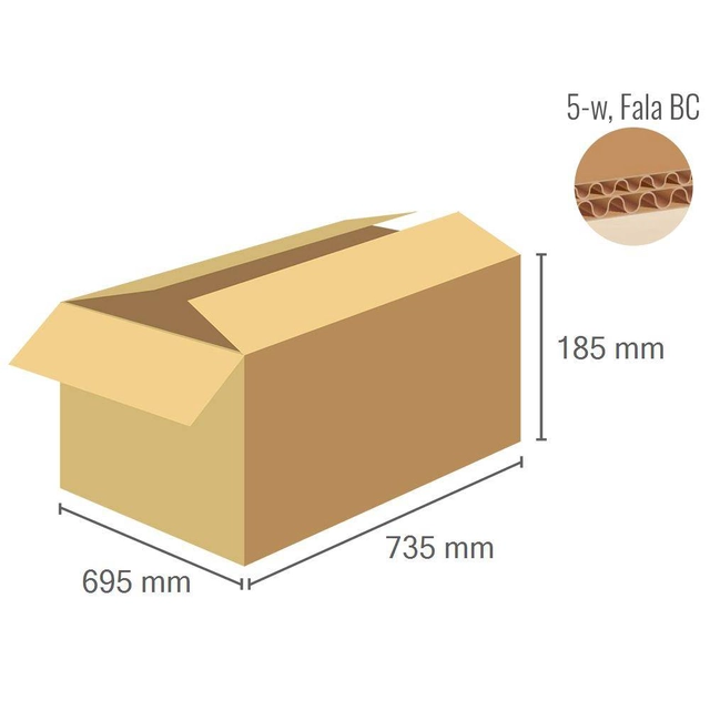 A box made of 5-layer cardboard 735x695x185 - Flap Fefco 201