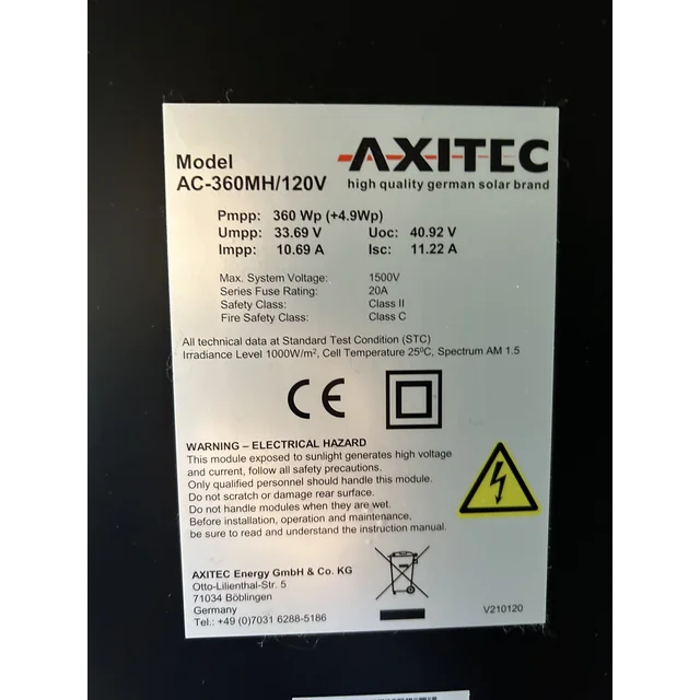 Solar module; PV module; Axitec AC-360MH/120V