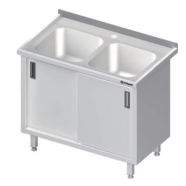 2-bowl sink table, sliding door 1000x600x850 mm