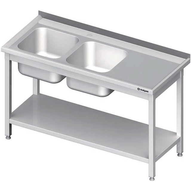 2-bowl sink table(L), with a shelf 1200x600x850 mm welded