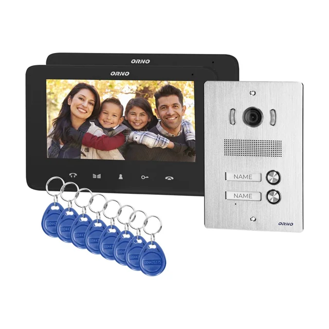 2-rodzinny handsetvrije video-intercomset, kleur, LCD 7&quot;, met proximity-sleutelhangerlezer, intercom, inbouw, IND