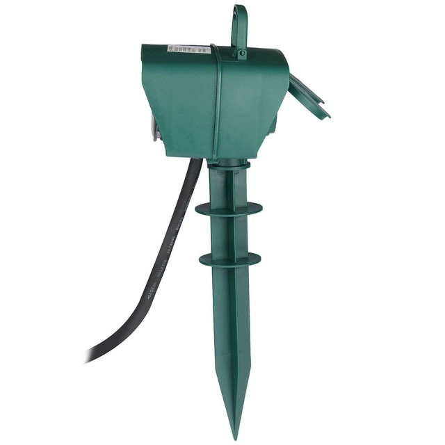 2 Ways Garden Sockets - Verde - IP44 - 3m alambre - Estaca de jardín