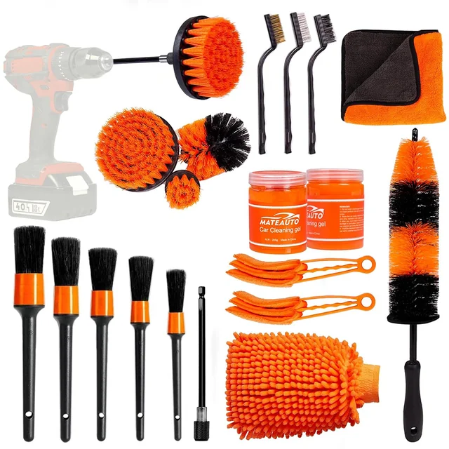 20 part car cleaning and care set for exterior and interior surfaces