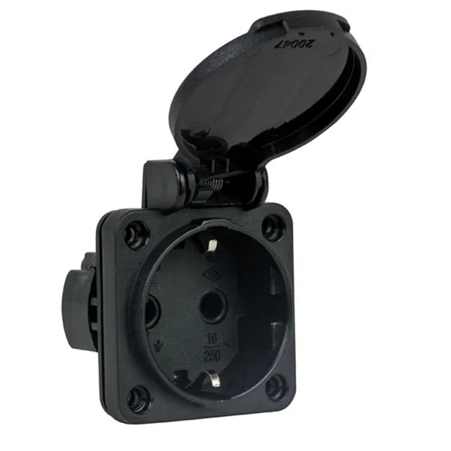 Black built-in schuko socket for electrical panels 16A IP54