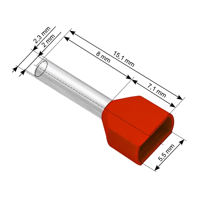 Insulated connector sleeve 2x1,0/8 100 Pcs