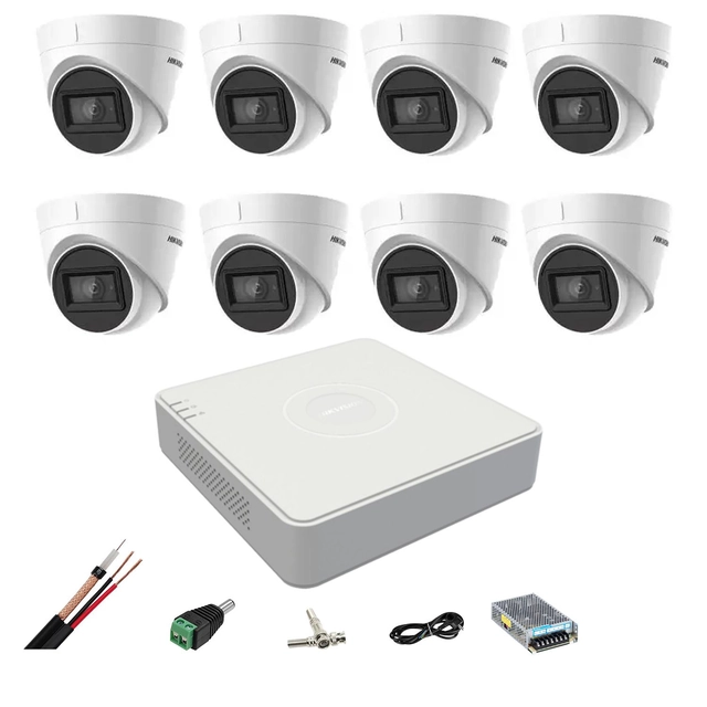 Hikvision video surveillance system 8 cameras 4 in 1 8MP IR 60m, DVR 8 channels 4K, mounting accessories