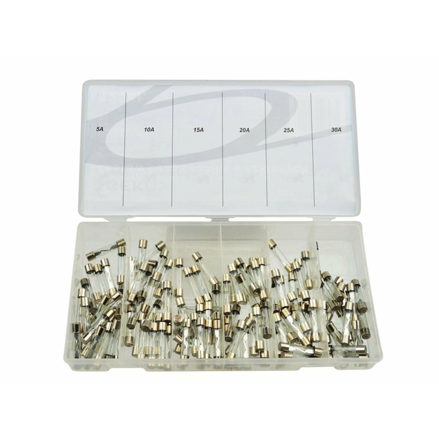 Glass fuses, tubular, 5A - 30A, set of 120 pieces, for car veterans