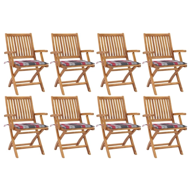 Folding garden chairs with cushions, 8 pcs, teak wood