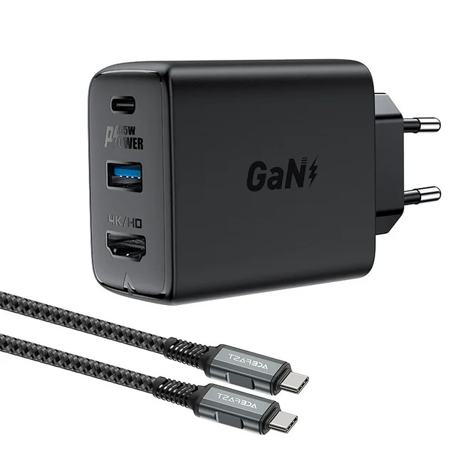 2w1 Cargador de pared con cable USB-C + Adaptador USB-C - HDMI 4K negro