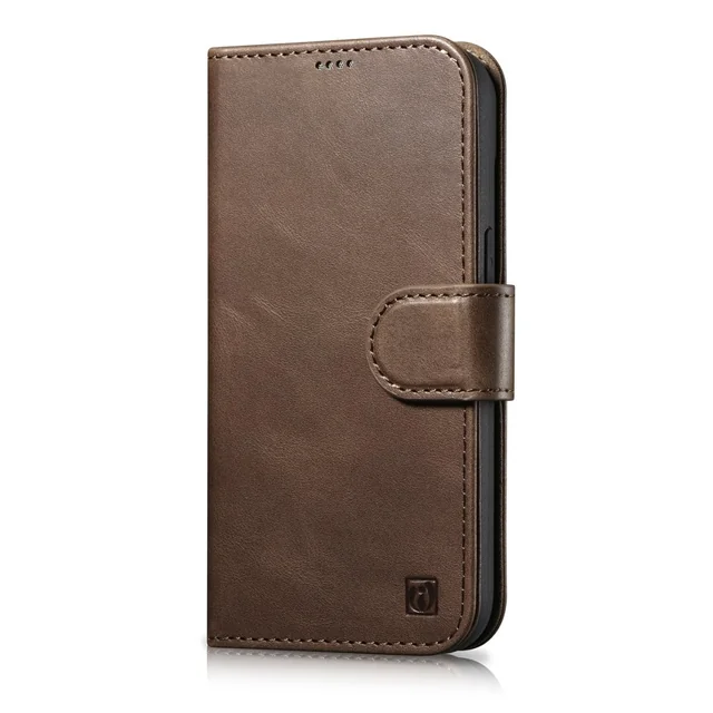 2w1 Kožna maska ​​s preklopnim iPhoneom 14 Pro Anti-RFID Oil Wax Wallet Case tamno smeđa