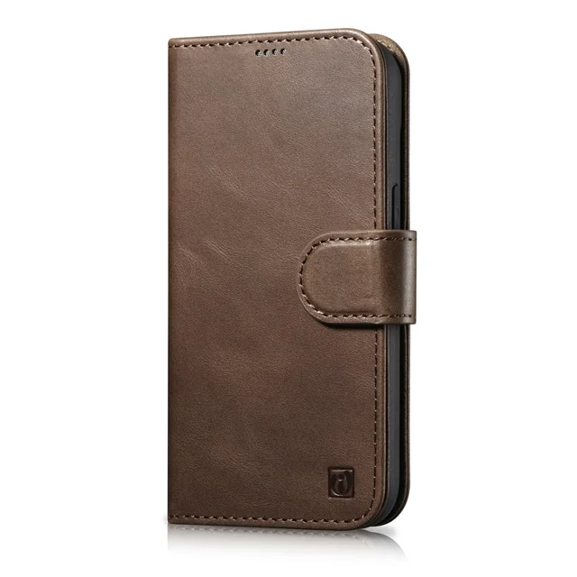 2w1 Leather Cover with Flip iPhone 14 Pro Anti-RFID Oil Wax Wallet Case dark brown