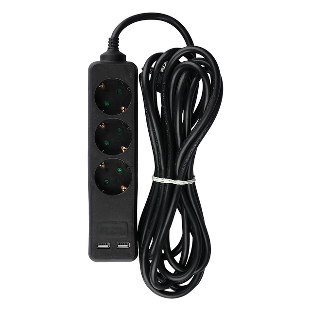 3 Prize de extensie Ways - USB - Negru - IP20 - 5 m fir