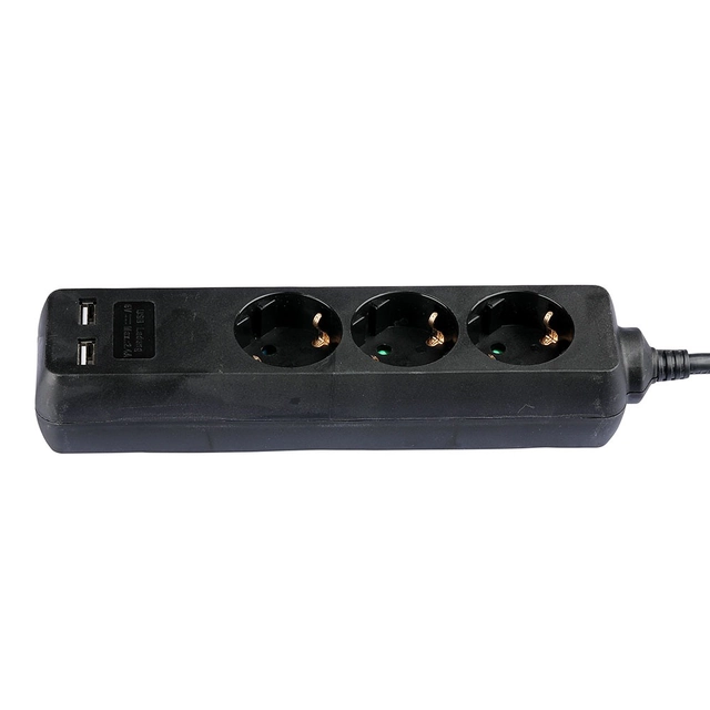 3 Tomas de extensión de vías - Negro - USB - IP20 - 1.5 m cable