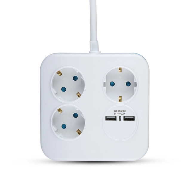 3 Ways Extension Sockets - USB - IP20 - Branco - 1.4 m fio - Quadrado - Soquete - Régua de energia