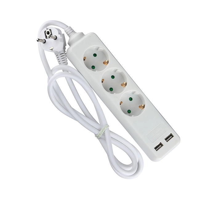 3 Ways predlžovacie zásuvky – USB – IP20 – biela – 1.5 m drôt