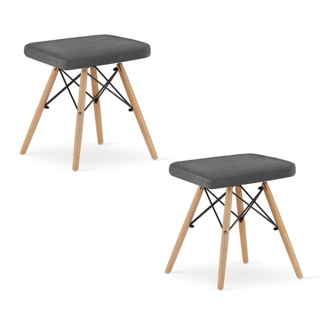 WERK stool - gray velvet / natural legs x 2