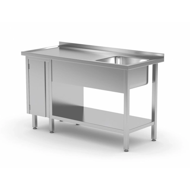 Table with sink, shelf and cabinet with hinged doors - chamber on the right 1900 x 600 x 850 mm POLGAST 216196-P 216196-P