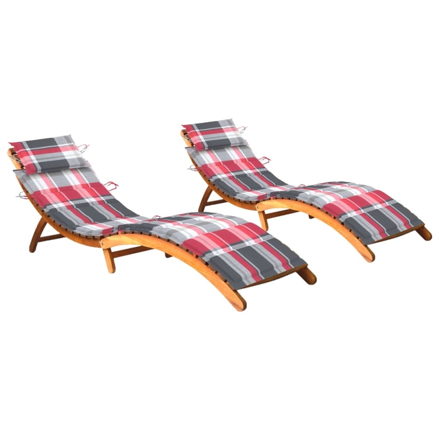 2 loungers with cushions, solid acacia wood