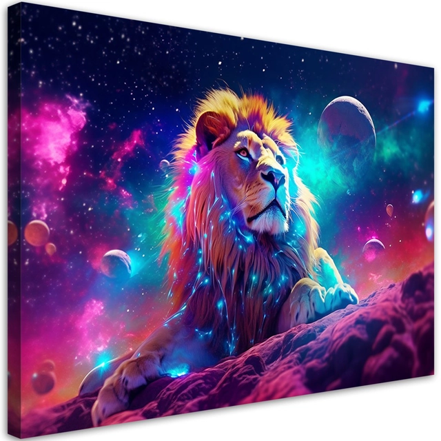 Canvas Print, Neon Lion Abstract -100x70