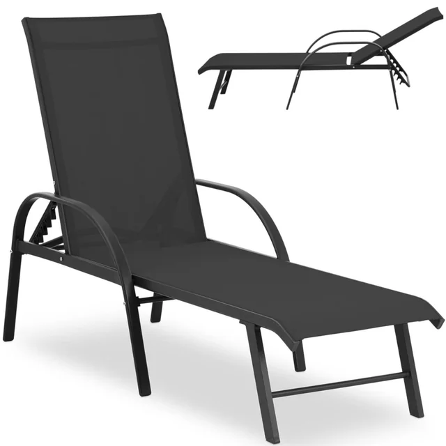 Garden deckchair with adjustable backrest and aluminum frame up to 160 kg, black