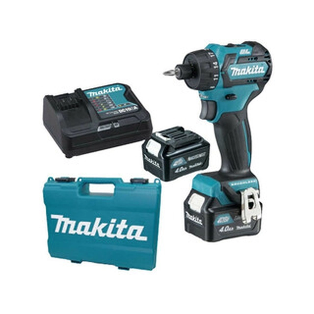 Makita DF032DSME cordless drill driver with bit holder 10,8 V/12 V | 21 Nm/35 Nm | Carbon Brushless | 2 x 4 Ah battery + charger | In a suitcase