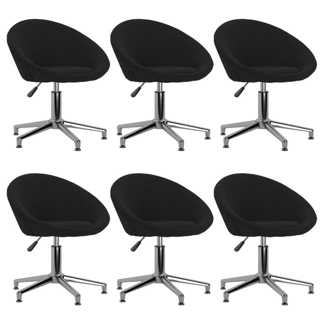 Swivel table chairs, 6 pcs, black, upholstered in fabric
