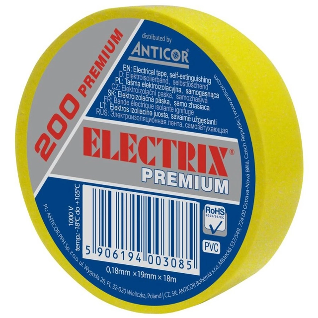 ELECTRIX tape 200 premium, yellow 19 mmx 18 m