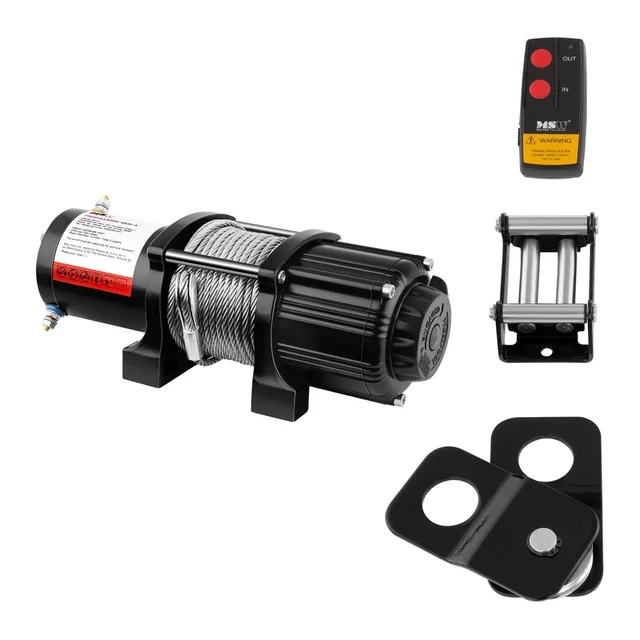 Winch, off road car winch with remote control, rope 15 m, pulling force 2040 kg + Pulley 4 T