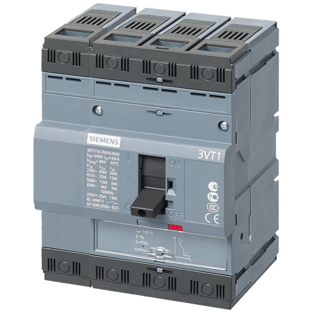 3VT1708-2EH46-0AA0 SWITCH 3VT1 ICU = 25KA / 415V AC / 4- GEAR./IN = 80A / TRIPTHERMOMAGNETIC / INSTALLATION PROTECTION / IR = 80A / II = 320A