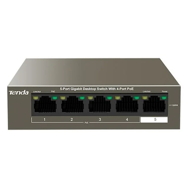 4 Gigabit PoE portok váltása, kezelés nélkül, 1 Uplink Gigabit port - Tenda TEG1105P-4-63W