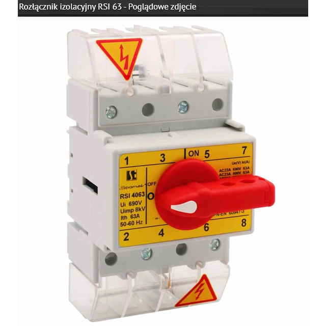 4-pole switch-disconnector 63A with a knob for disconnection yellow-red