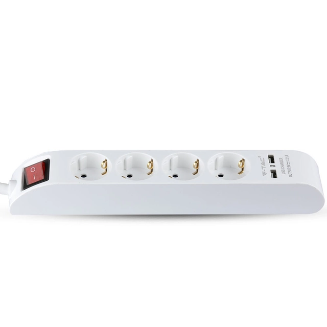 4 Ways Extension Sockets - Interruptor - Branco - 1.4 m fio - Tira