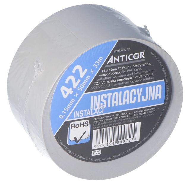 422 cinta de instalación de PVC gris 50 mm x 33 m