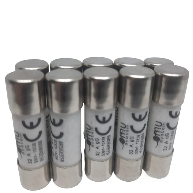 Set 10 fuses 10x38 32A cylindrical ceramic fuses 500V AC gG