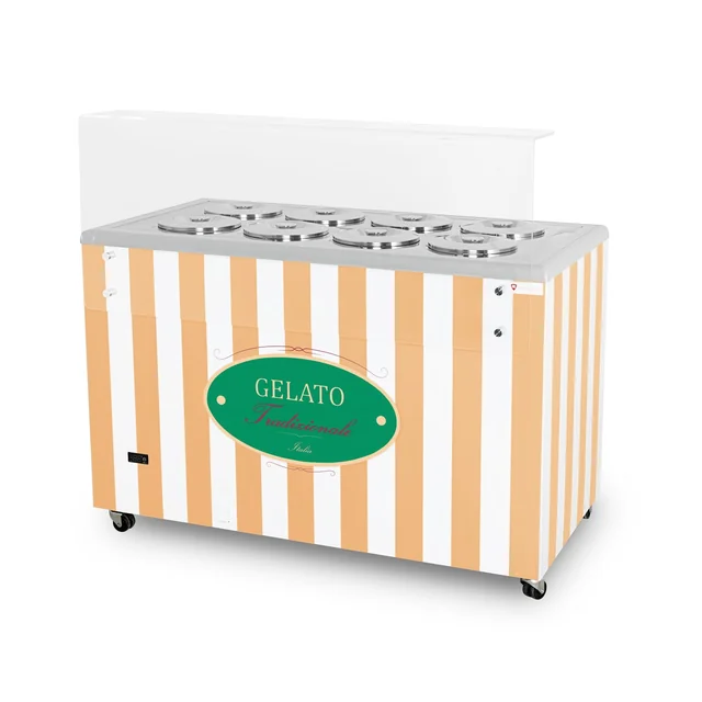 Ice cream dispenser | ice cream showcase | conservator | retro | 8 tub | round cuvettes | 1283x670x895 mm | GELATO POZETTI 8 BEIG