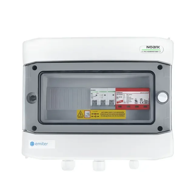 PV switchboard connectionAC hermetic IP65 EMITER with AC Dehn surge arrester type 1+2, 63A 3-F