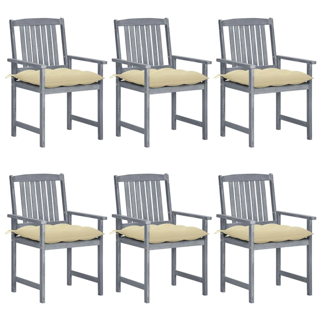 Garden chairs, cushions, 6 pcs, solid acacia wood, gray
