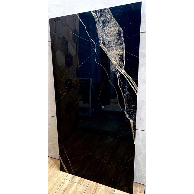 Polished stoneware BLACK MARBLE 120x60 HIGH SHINY