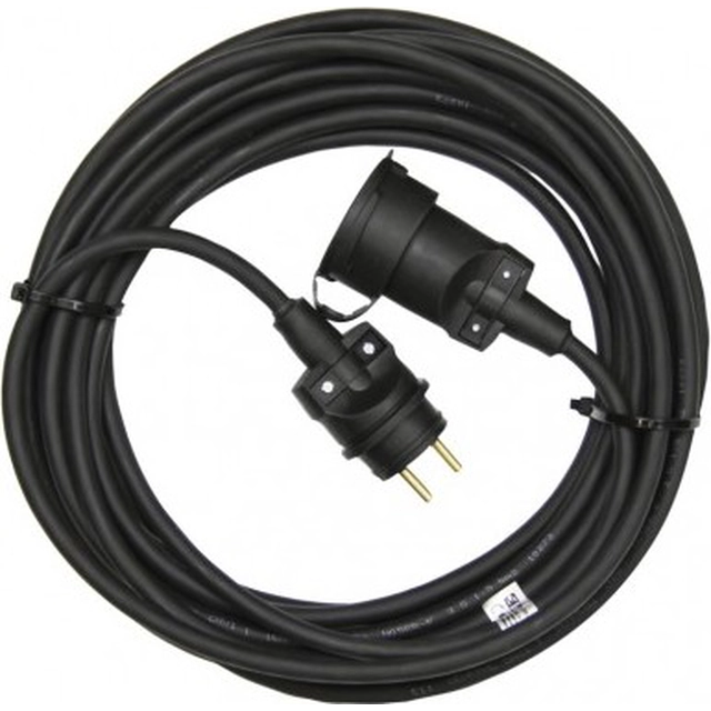 Outdoor extension cable 25 m / 1 socket / black / rubber / 230 V / 1,5 mm2