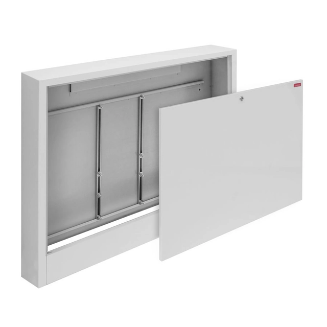 Online wall-mounted cabinet 580x660x140 for mounting manifolds without and with a mixing system 10/3 closed with a coin