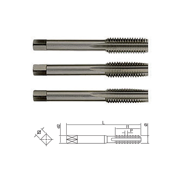 Manual thread taps, normal pitch, DIN 352, Form C, HSS-G, 3 pcs / set M10