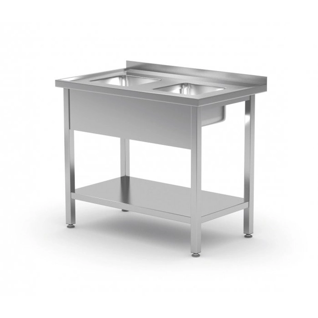 Table with two small sinks and a shelf 800 x 600 x 850 mm POLGAST 222086-MK 222086-MK