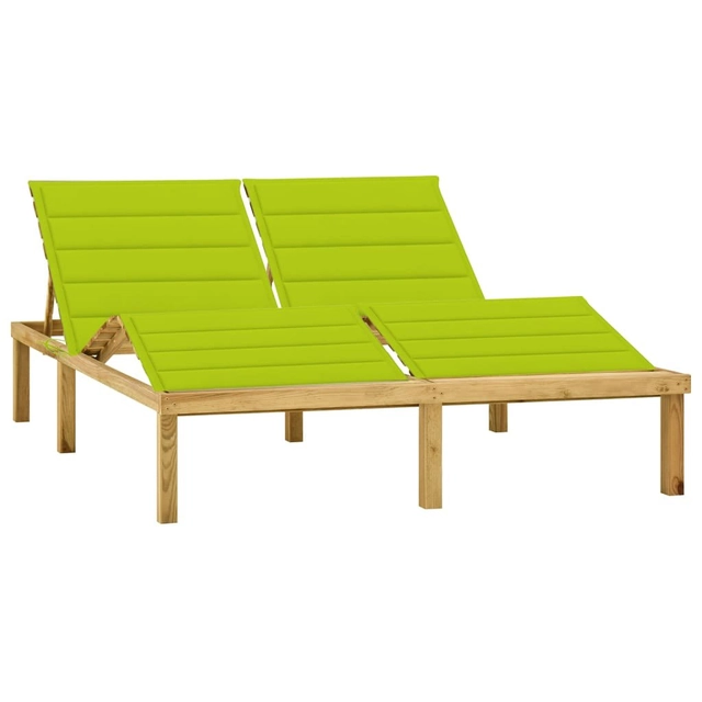 Double deckchair with light green cushions, impregnated pine