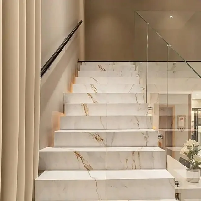 White stair tiles with a gold vein 30x60 for interior, exterior CHEAPEST