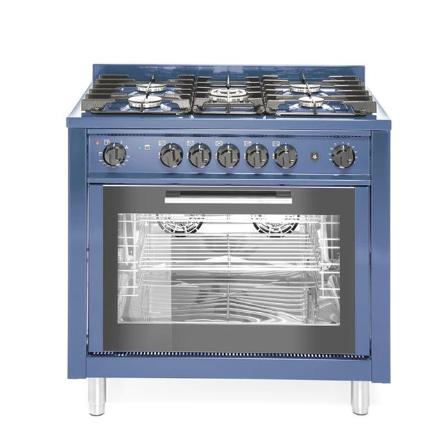 5-palnikowa plinski štednjak s el.konvektomatom i roštiljem, plave boje
